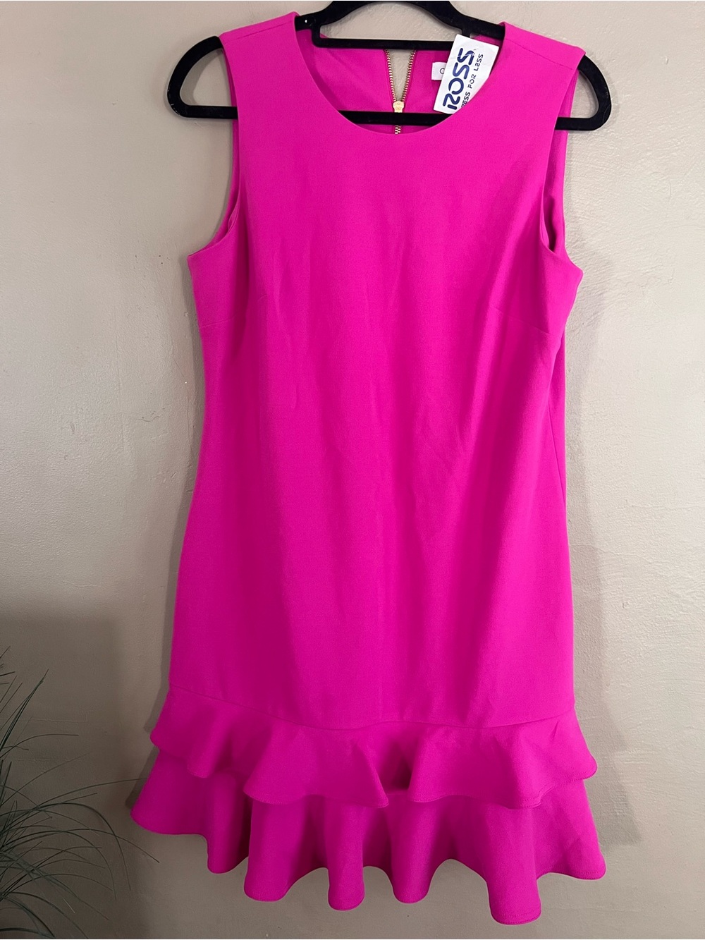 Calvin Klein Hot Pink Sleeveless Ruffle-Hem Shift Dress